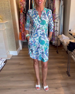 Paisley print v neck pocket dress