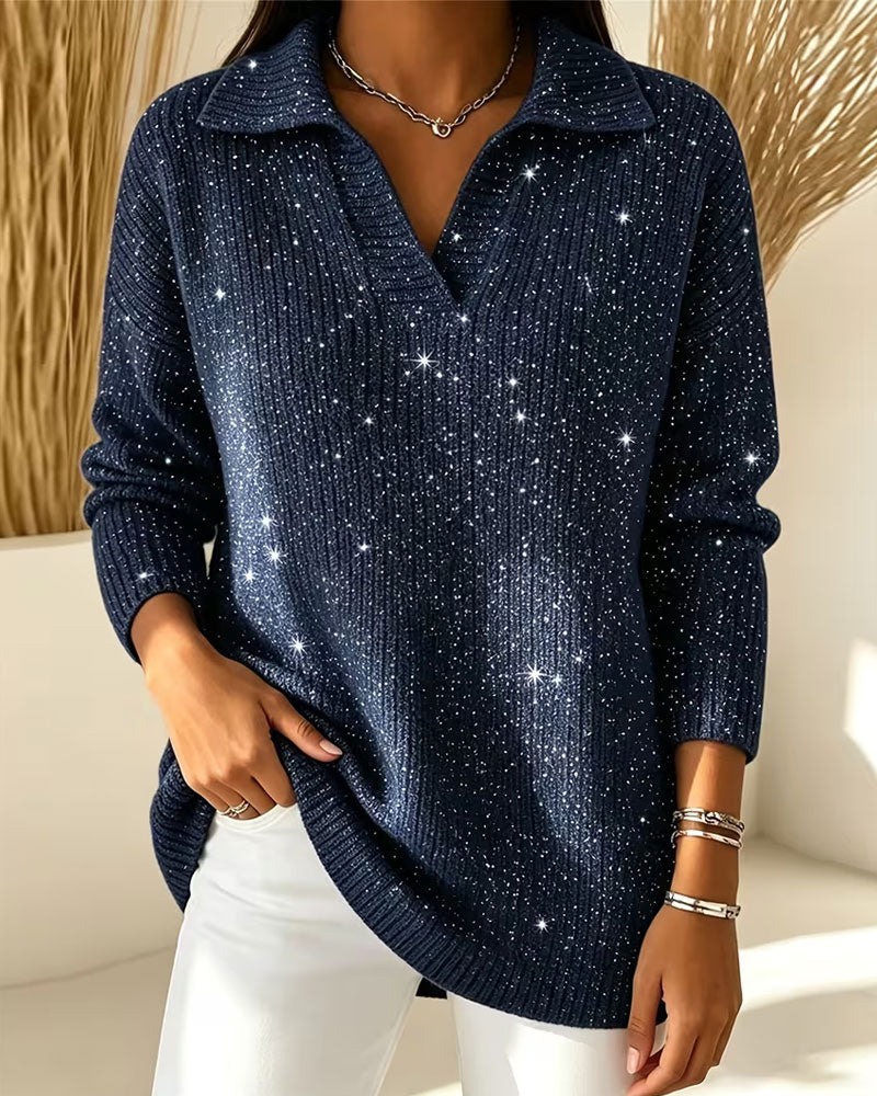 Lapel Long Sleeve Lazy Pullover