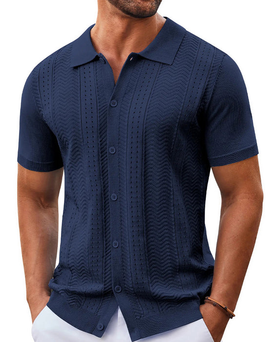Hollow Out Knit Button Shirts