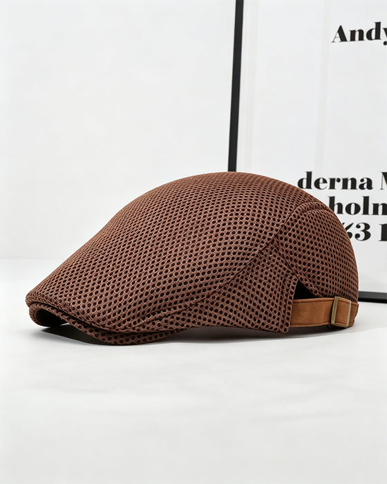Men's Breathable Mesh Flat Cap - Adjustable Newsboy Ivy Beret Summer Hat