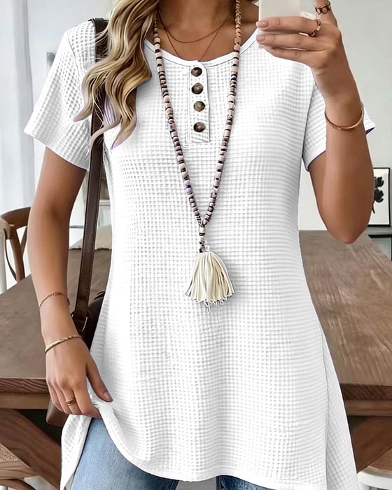 Waffle Henley Neck Midi T-Shirt