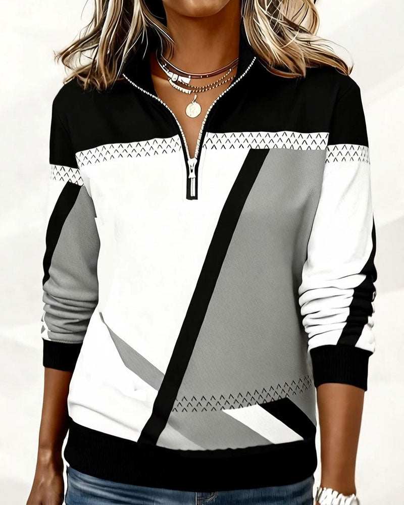 Long-Sleeved Half-Zip Printed Sweatshirt