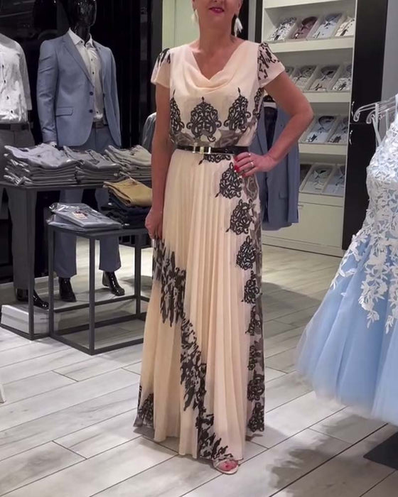 Vintage print pleated elegant dress