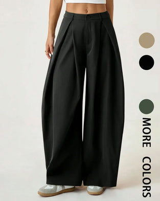 High-Waisted Pleated Wide-Leg Trousers