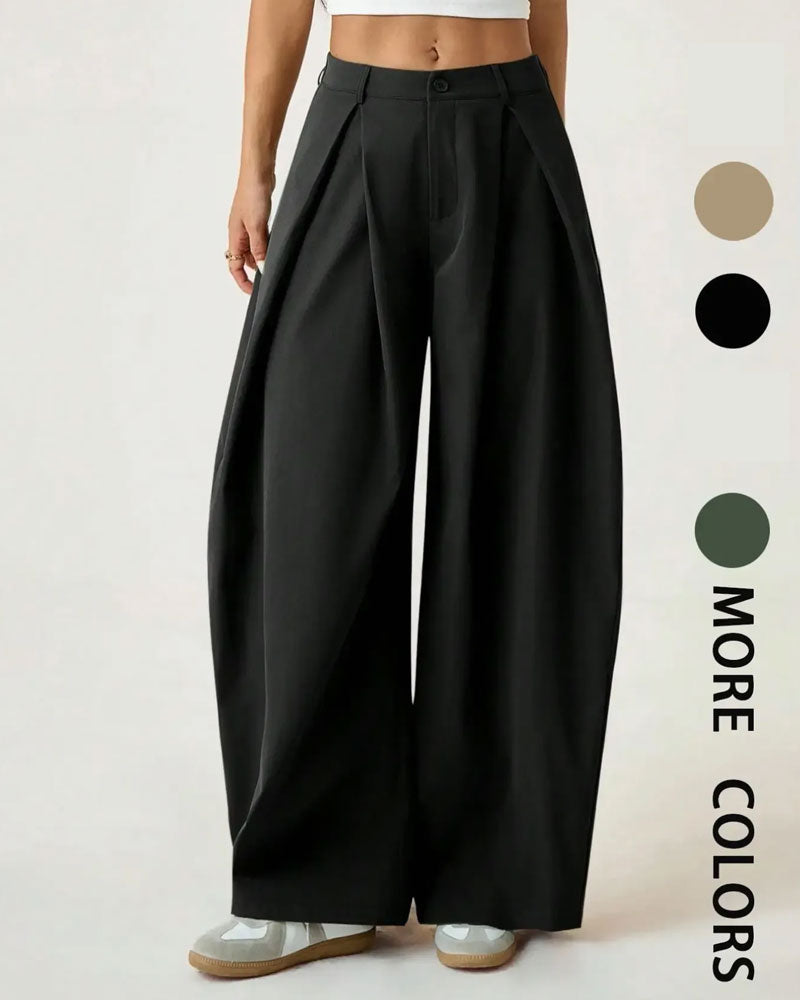 High-Waisted Pleated Wide-Leg Trousers