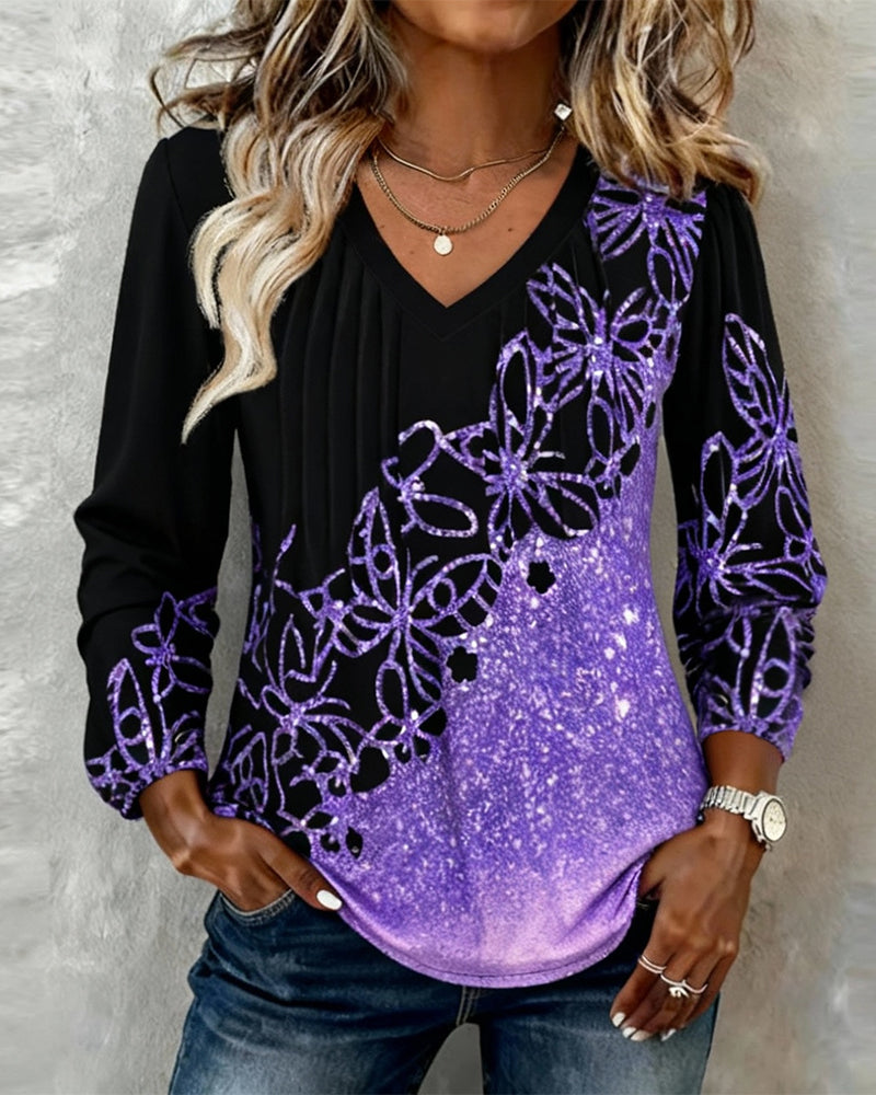 Long-Sleeved V-Neck Top