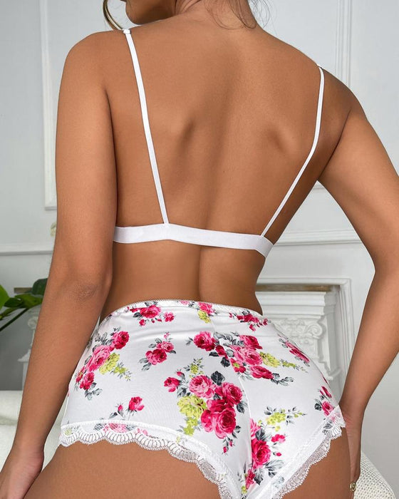 Women's Floral Print Matching Lingerie Wear Set