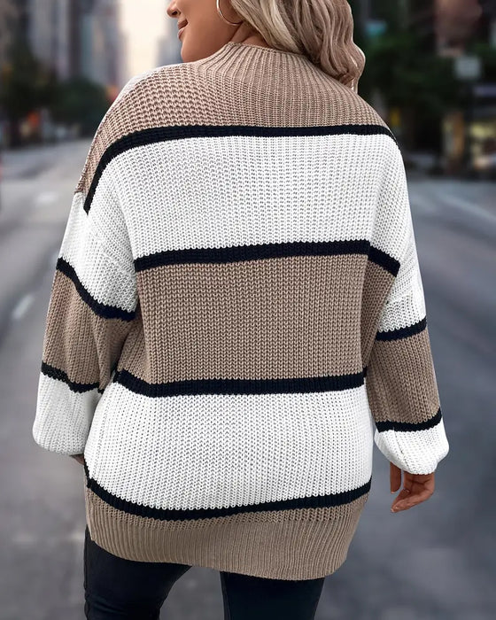 Contrast Striped Drop Shoulder Loose Sweater