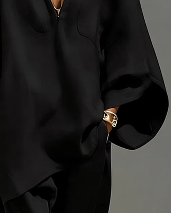 V-Neck Relaxed Sleeve Casual Set