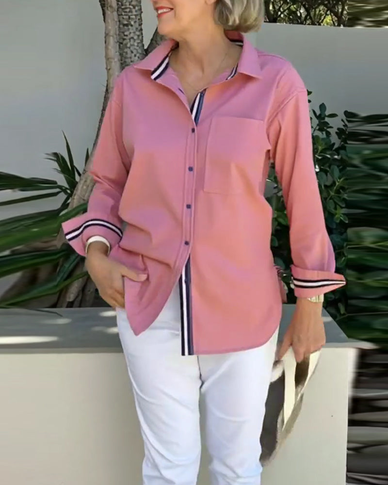 Long-Sleeved Button-Down Collared Pocket Shirt