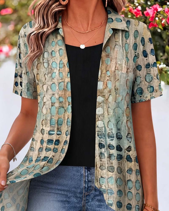 Vintage Polka Dot Lapel Short Sleeve Blouse