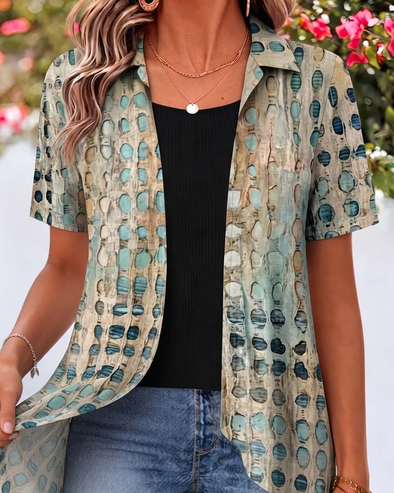 Vintage Polka Dot Lapel Short Sleeve Blouse