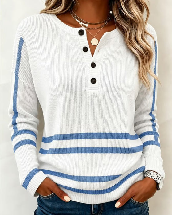 Striped Henley Knit Pullover