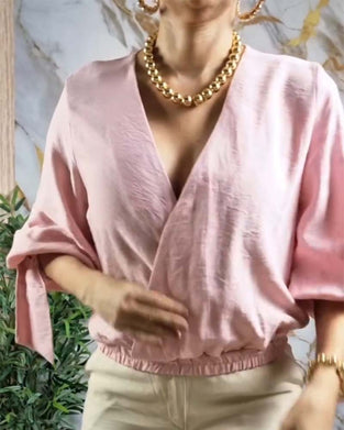 V-Neck Elastic Waist Blouse