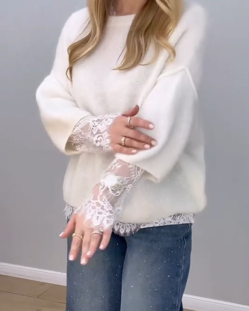 Stylish Cozy Lace Patchwork Pullover