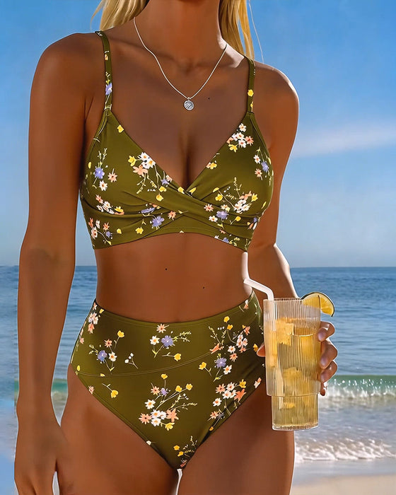 Sexy Crisscross Floral Print Bikini