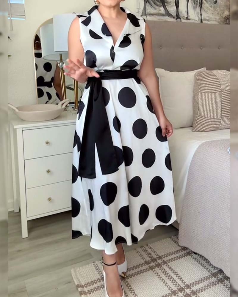 Elegant Polka Dot Sleeveless Dress
