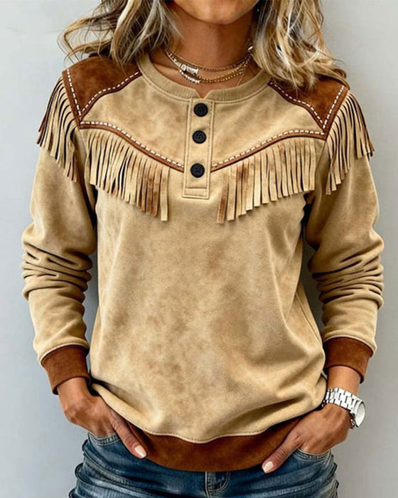 Stylish Fringe Casual Long Sleeve Top