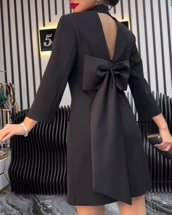 Double Breasted Suit Collar Bow Tie Dress