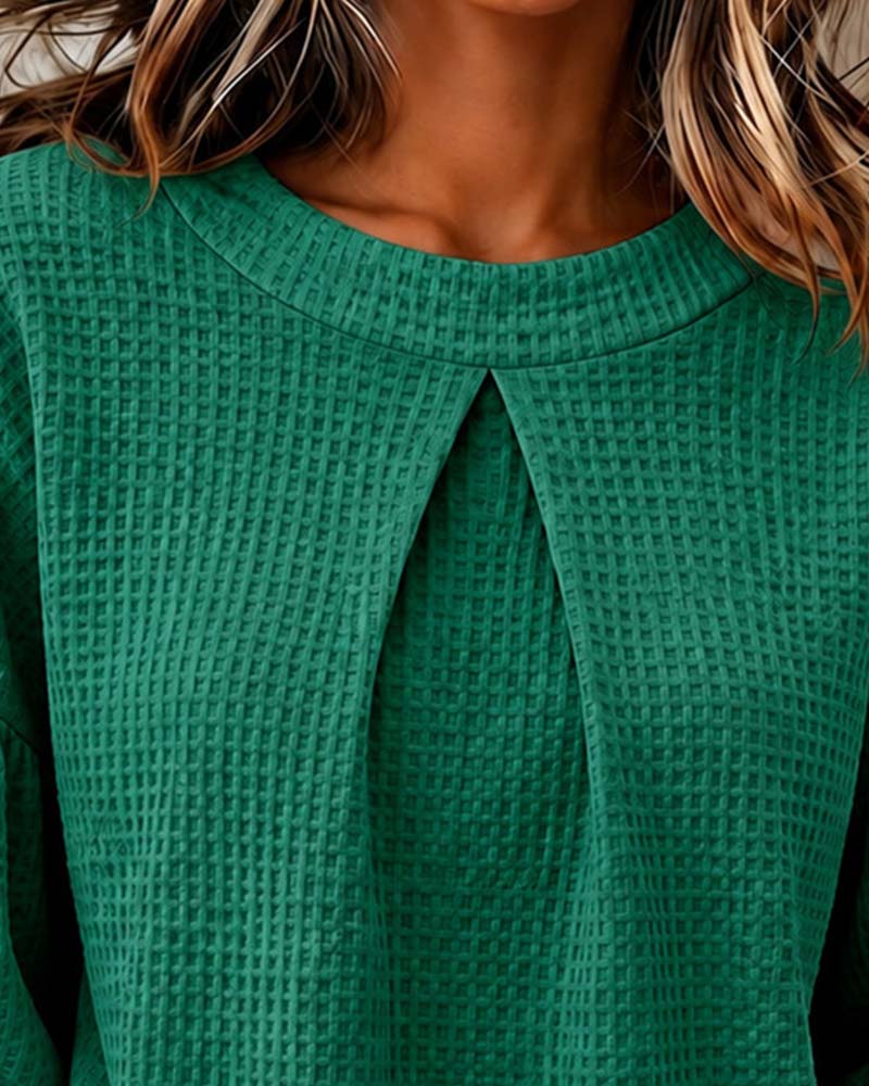 Crew-Neck Ruched Puff-Sleeve Sweatshirt