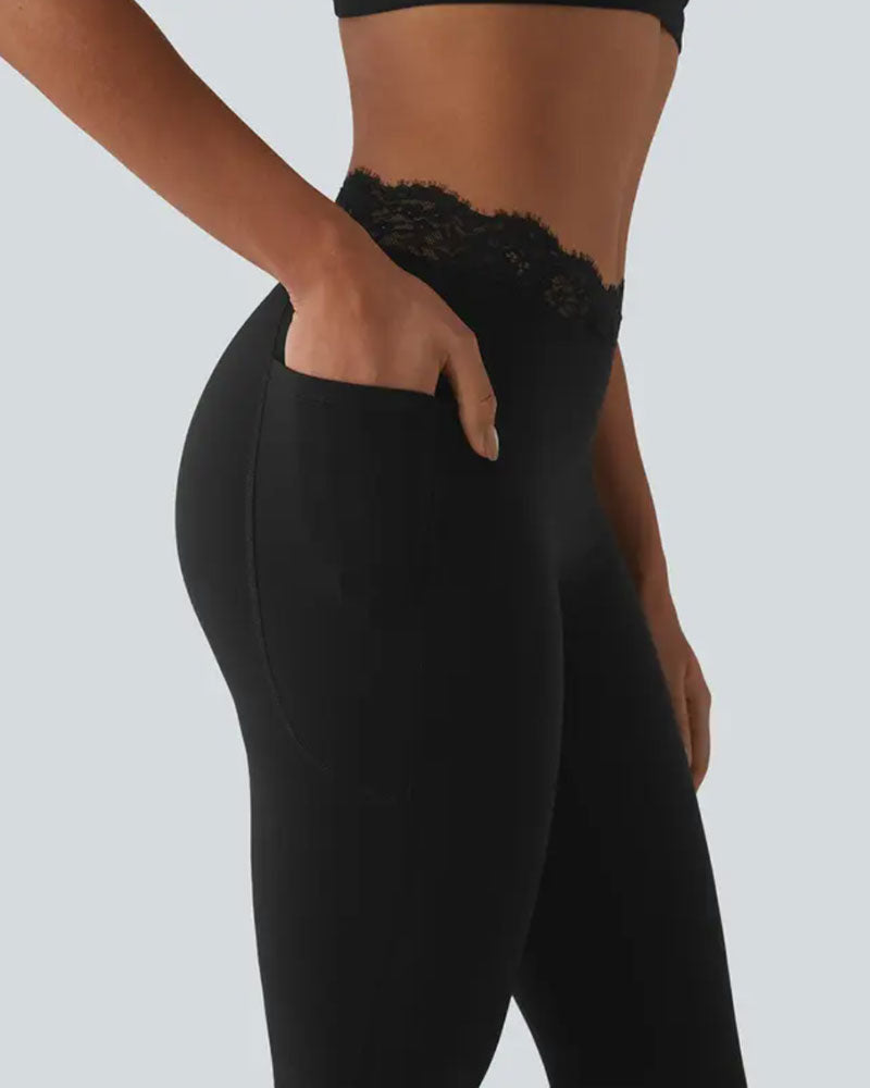 Lace Waist Slight Flare Yoga Pant