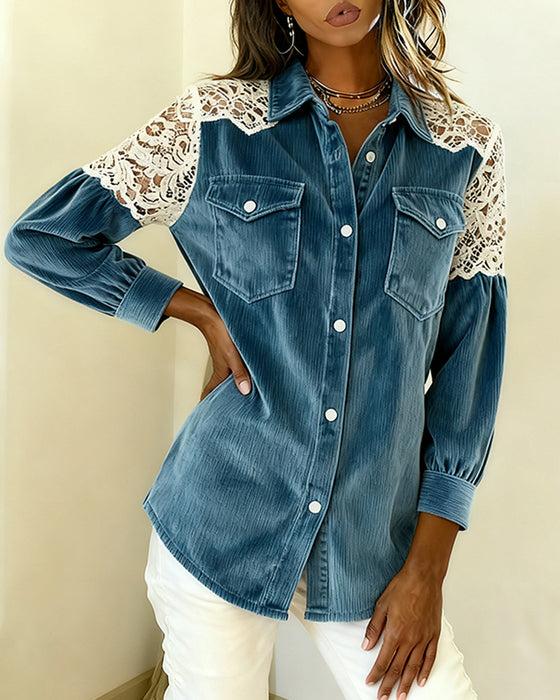 Long-Sleeved Patchwork Shirt