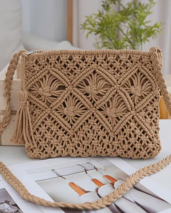 🏆Flash Sale⚡Minimalist Tassel Women's Clutch – Retro Cotton Rope Woven Bag, Summer Vacation Boho Beach Purse