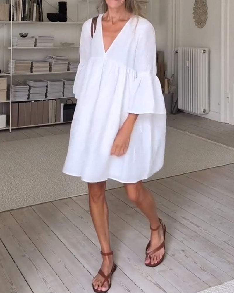 V-Neck Casual Solid Dress