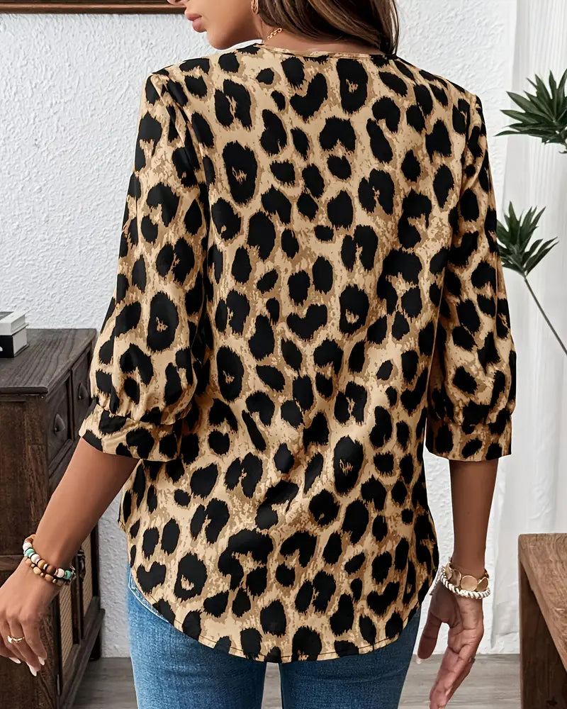 Half-Sleeved Leopard Print Loose Blouse