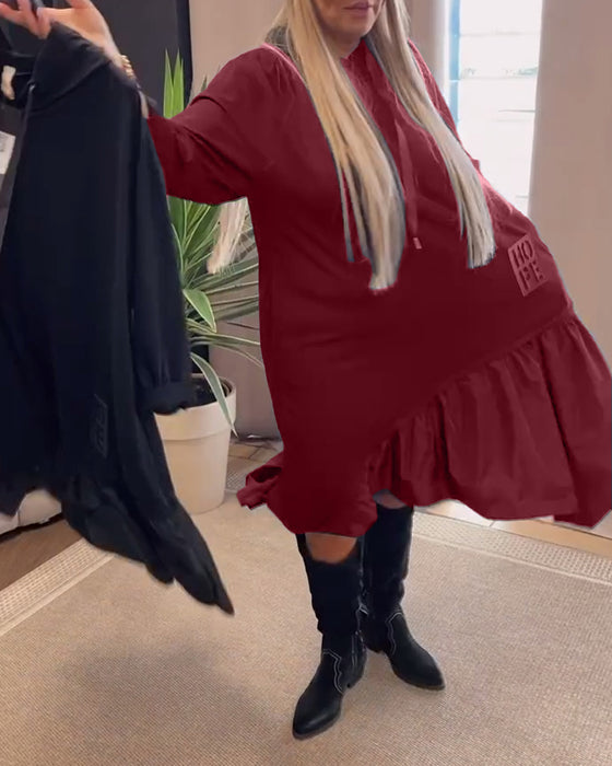 Long sleeve panel loose hooded dress