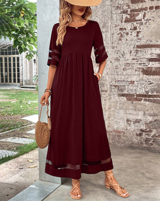 Elegant  Dress Mid-Sleeve Casual Crew Neck