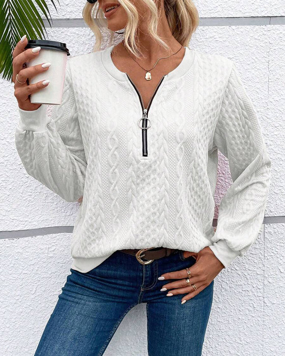 Casual solid color long sleeve zipper sweatshirt
