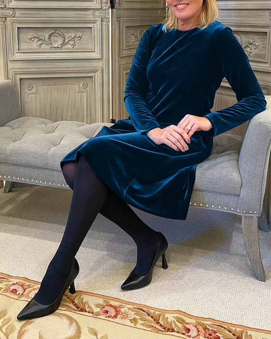 Pocket Velvet Dress with Round Neck
