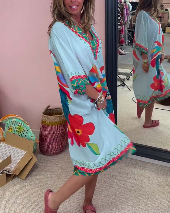 V-neck Graffiti Print Dress