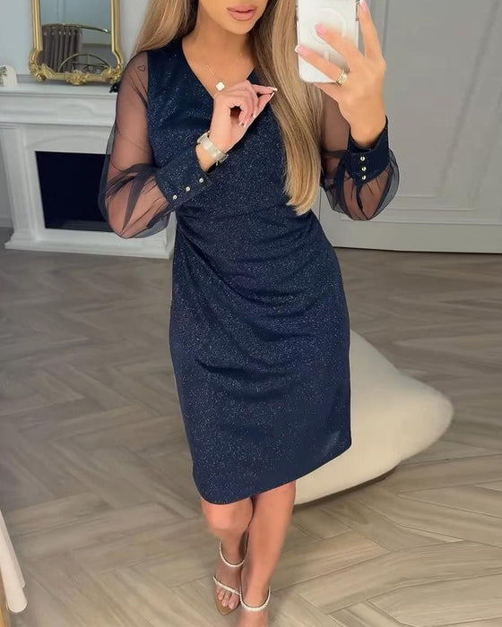 Glittering V-Neck Patchwork Dress