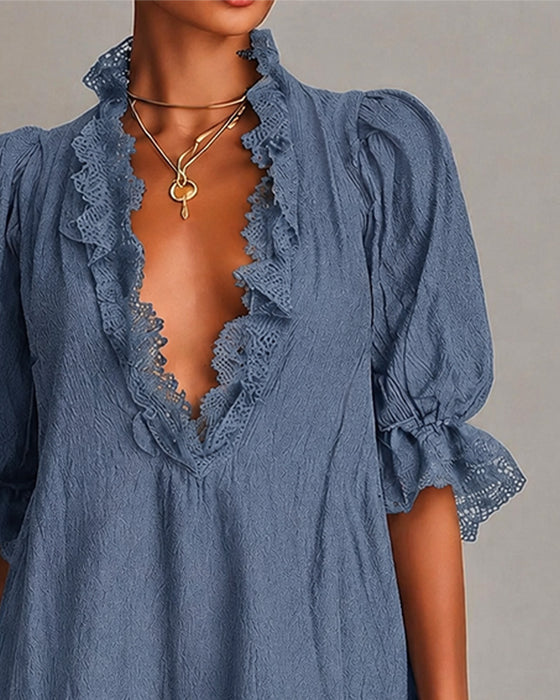 Lace Patchwork Asymmetrical Dress