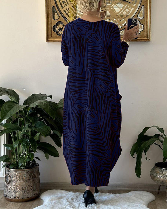 Fashion Loose Shift Dress with Print and Pocket