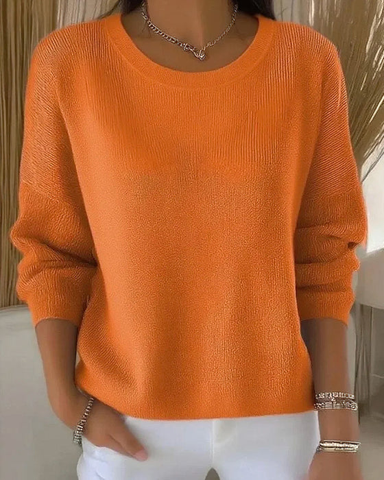 Solid Round Neck Drop Shoulder Jumper