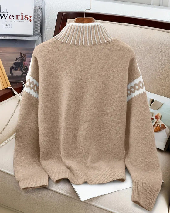 High Neck Patterned Contrast Jumper
