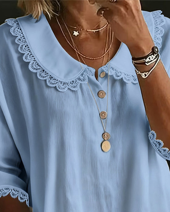 Lace Panels Peter Pan Collar Blouse