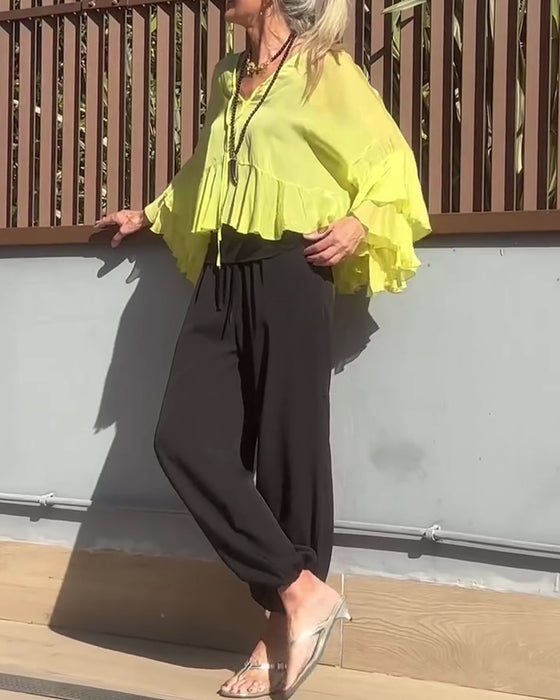 Ruffle Flutter Sleeve Batwing Sleeve Blouse