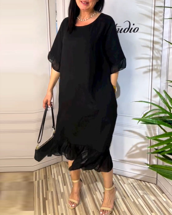 Short-sleeved paneled flowing dress