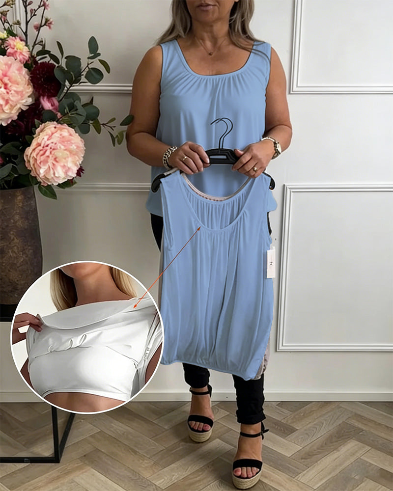 Sleeveless Solid Color Pleated Tank Top