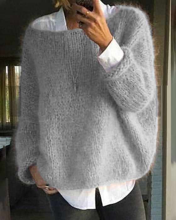 Round neck solid color sweater