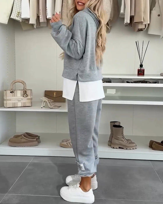 Casual Hooded Sweatshirt and Pants Set