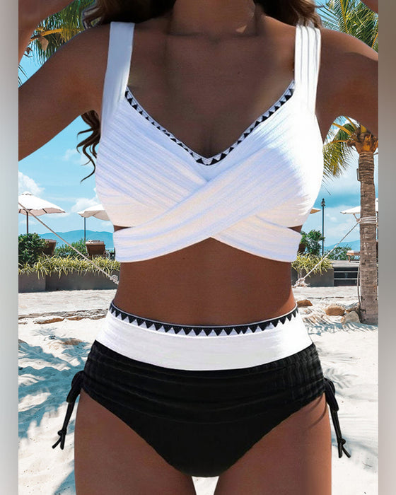 Casual Contrast Color Stitching Two-Piece Bikini