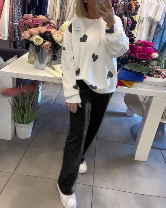 Heart Print Casual Two-Piece Set