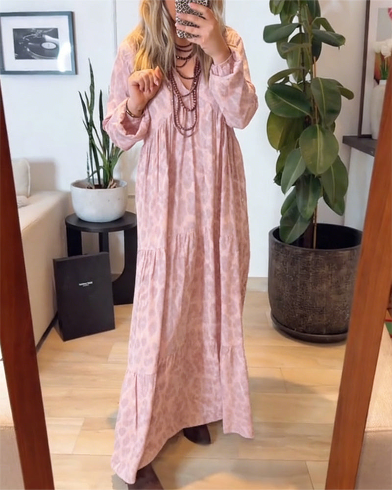 V-Neck Leopard Print Fashion Maxi Dress