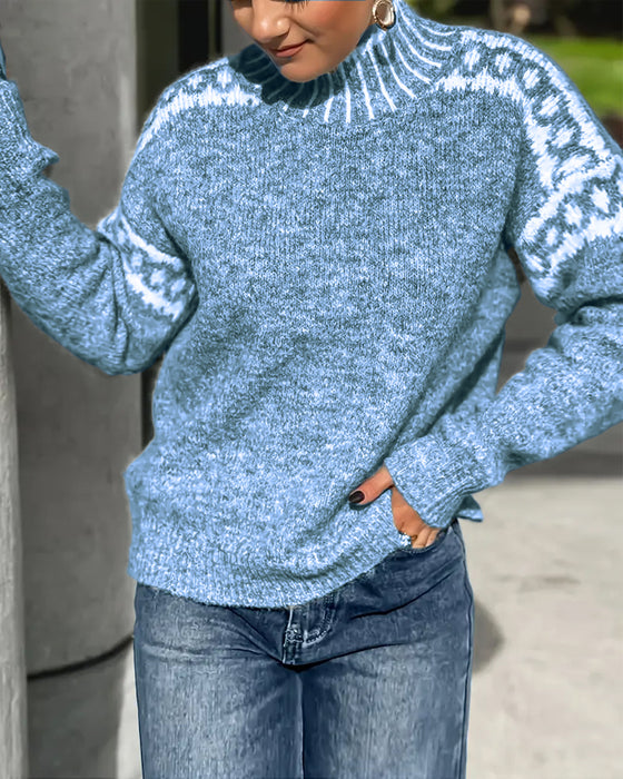High Neck Patterned Contrast Jumper