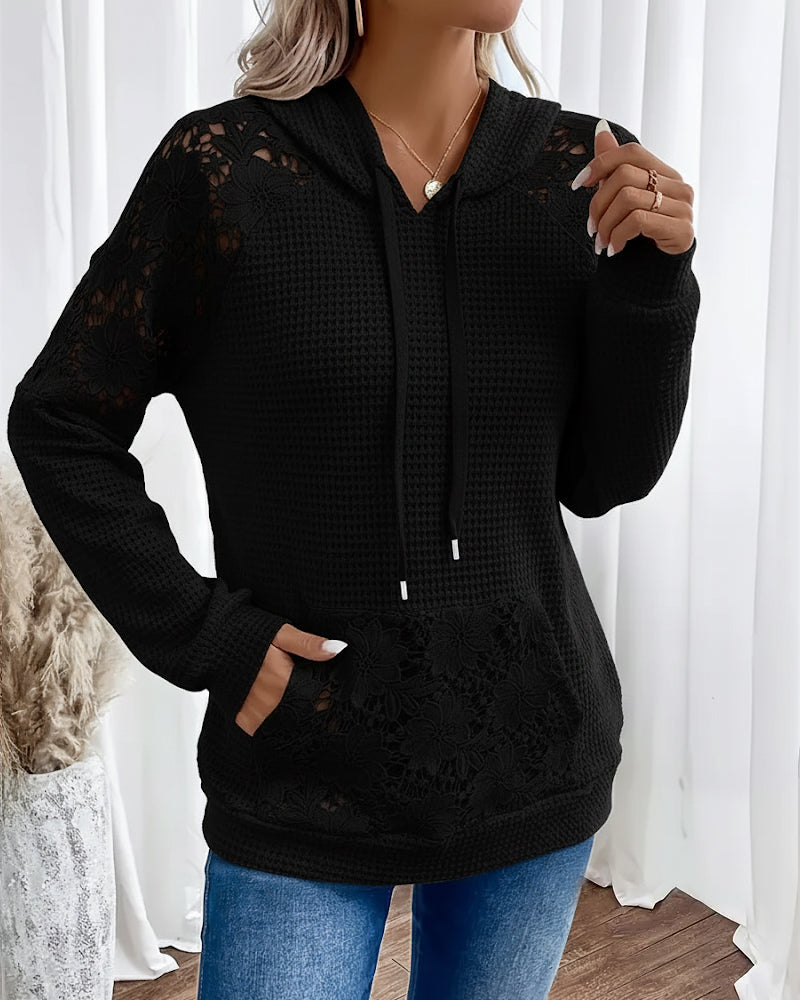 V-Neck Long-Sleeved Lace Casual Hoodie